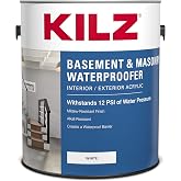 KILZ Basement and Masonry Waterproofing Paint, White, Interior/Exterior for Concrete, Brick &amp; Cinder Block Walls, 1 Gallon