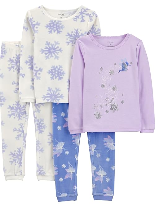 Simple Joys by Carter's Girl 4-piece Pajama Set (Cotton Top & Fleece Bottom), Snow Pajamas, 18M