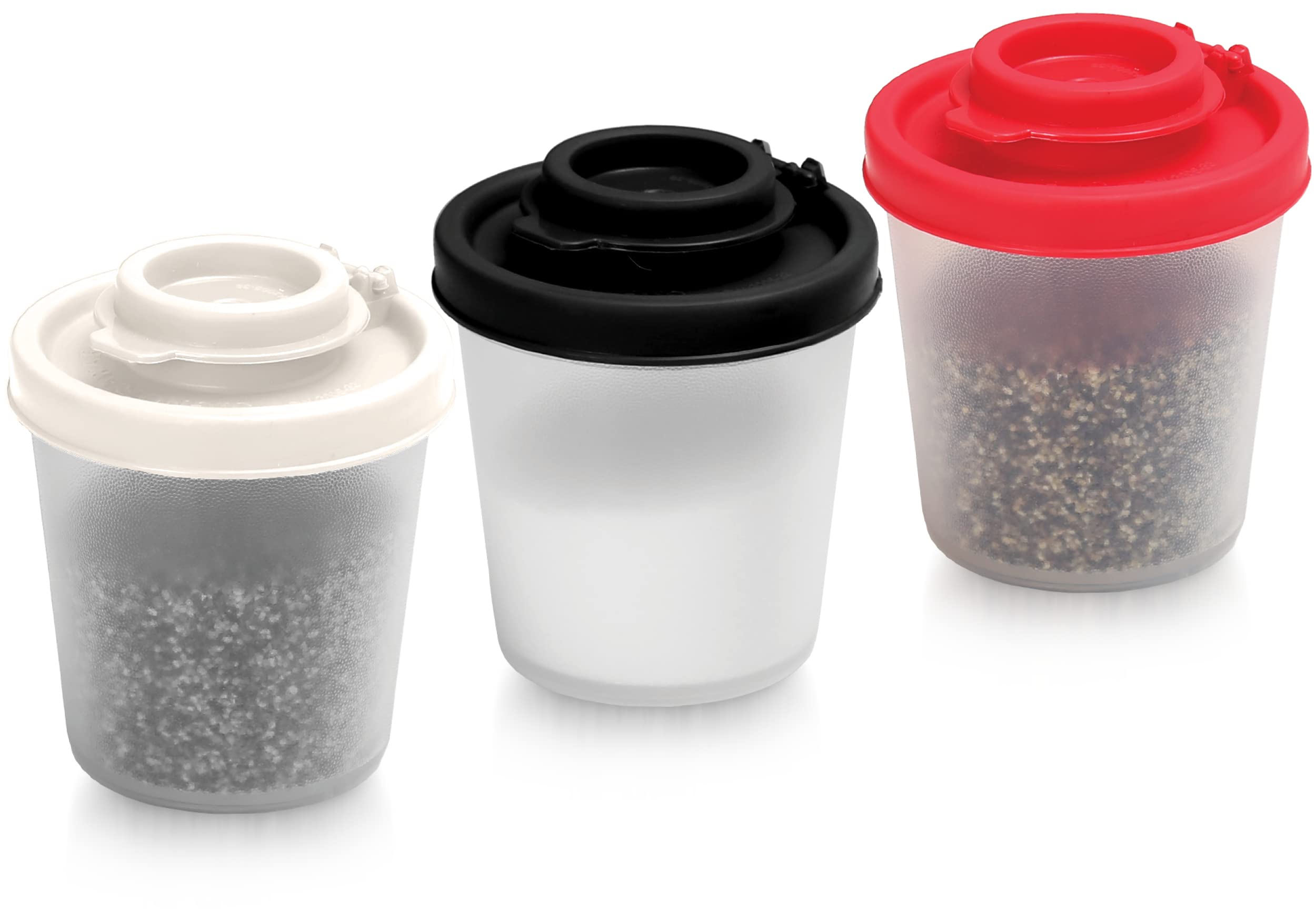 Salt and Pepper Pots – Salt and Pepper Shakers in a Range of Sizes – Non-Toxic Salt and Pepper Set for Home, Camping, Picnics, Lunch Boxes – Transparent Salt Pepper Set (Medium, 3 Pack)