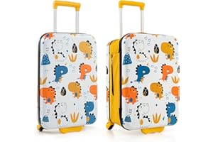 BABY JOY Kids Luggage, 20” Foldable Children Trolley Kids Carry On Luggage with Wheels, Retractable Handle & Airline Approved