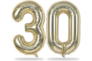LINGQIANG Champagne Gold Number 30 Balloons, 40 Inch Light Gold Foil Number 3 & 0 Balloons for Women, Self Inflating 30th Birthday Balloons for 30 Year Old Men Anniversary Birthday Party Decorations Supplies