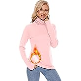 DYLH Fleece Lined Cotton Turtleneck Tops for Women Long Sleeve Thermal Shirts Layering Casual Fall Winter Clothing