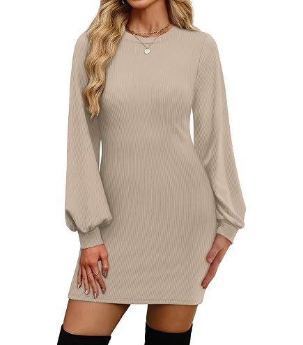 bodycon sweater dress amazon for Women Long Sleeve Crewneck Knit Mini Dresses Stretch Slim Fit Sexy Casual Trendy Fall Dress at Women's Clothing store Blooming Jelly Women's Bodycon Sweater