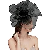 TLMNU Sinamay Fascinator Hat Floral Feather Pillbox Derby Hats for Women Wedding Tea Party with Headband Clip