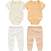 Newborn Baby Layette Set 4-Piece with Bodysuits and Pants Set for Unisex Baby Gift Sets