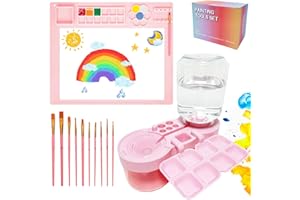WZWXXQ Painting Station, Paint Brush Cleaner (Upgraded) and Silicone Painting Mat 20"X16" with 10 Paint Brushes, Leak Proof Paint Brush Rinser, Gift for Adults Artist Beginners