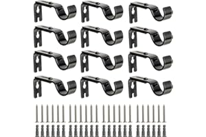 LISHINE 12 Pcs Curtain Rod Bracket for 1 Inch Rod, Adjustable Curtain Rod Brackets Black Curtain Rod Holders Heavy Duty Curtain Rod Hardware Brackets Single Rod Bracket for Wall Mount
