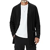 August Alley Men's Shawl Collar Cardigan Sweater Open Front Waffle Textured Knit Long Casual Cardigan with Pockets