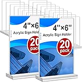 Acrylic Sign Holder 4x6, 20 Pack Clear Table Vertical Double Sided Table Menu Display, Plastic Desktop Picture Frames Stand Acrylic Paper Holder Tabletop Sign Holder for Wedding Office Show Fair