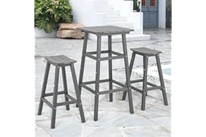INTOBOO Outdoor Bar Table & Chair Set, 3 Pcs HDPE Round Height Bar Table, Adirondack Bar Set for Balcony, Garden, Poolside (Grey)