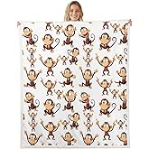 Feelyou Monkey Sherpa Blanket Cartoon Animal Pattern Throw Blanket Cute Monkey Plush Blankets and Throws for Kids Boys Girls 50" x 60"