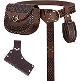 Dicxoser Renaissance Medieval Belt Pouch Set - 4PCS Viking Costume Accessories with Embossed Waist Bag for Halloween Cosplay