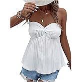 GORGLITTER Women's Bandeau Strapless Top Ruffle Babydoll Flowy Textured Twist Front Peplum Tube Tops