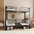 ATY Full Size Loft Bed with Built-in Desk and Two Storage Drawers, Metal Bedframe w/Table Set &Convertible Full-Over-Full Bunkbeds Design, Easy Assemble & Space Saving, for Small Space, Black