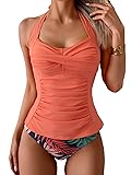Eomenie Womens Halter Tankini Bathing Suit Ruched