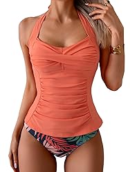 Eomenie Womens Halter Tankini Bathing Suit Ruched