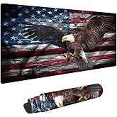 American Flag and Eagle Non-Slip Rubber Large Mouse pad for Desk,Large Gaming Mouse Pad XXL Extended Mouse pad with Stitched Edges Non-Slip Base Water Resist Pad Desk Mat 35.4x15.7inch