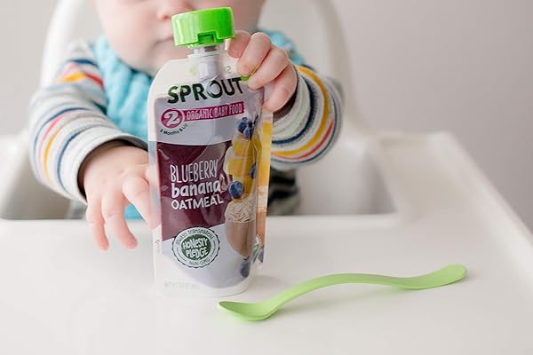 SPROUT ORGANIC BABY FOOD, STAGE 2 POUCHES, FRUIT VEGGIE & GRAIN BLEND, BLUEBERRY BANANA OATMEAL, 3.5 OZ PUREES (PACK OF 6)