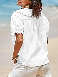 Tankaneo Womens Puff Sleeve Shirts Peter Pan Collar