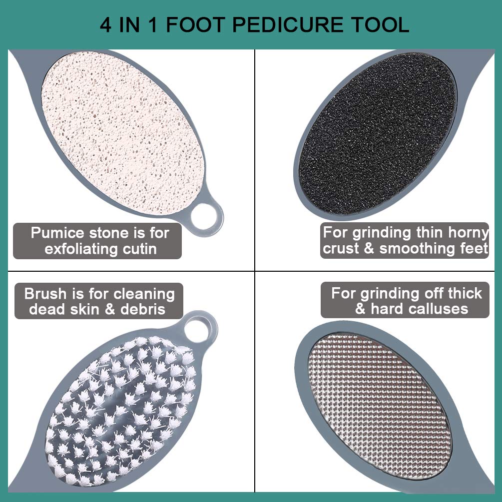 CAREHOOD Foot File Callus Remover - Multi Purpose 4 in 1 Feet Pedicure Tools with Foot Scrubber, Pumice Stone, Foot Rasp and Sand Paper for Home Foot Care (Grey Pedicure Foot File) : Beauty