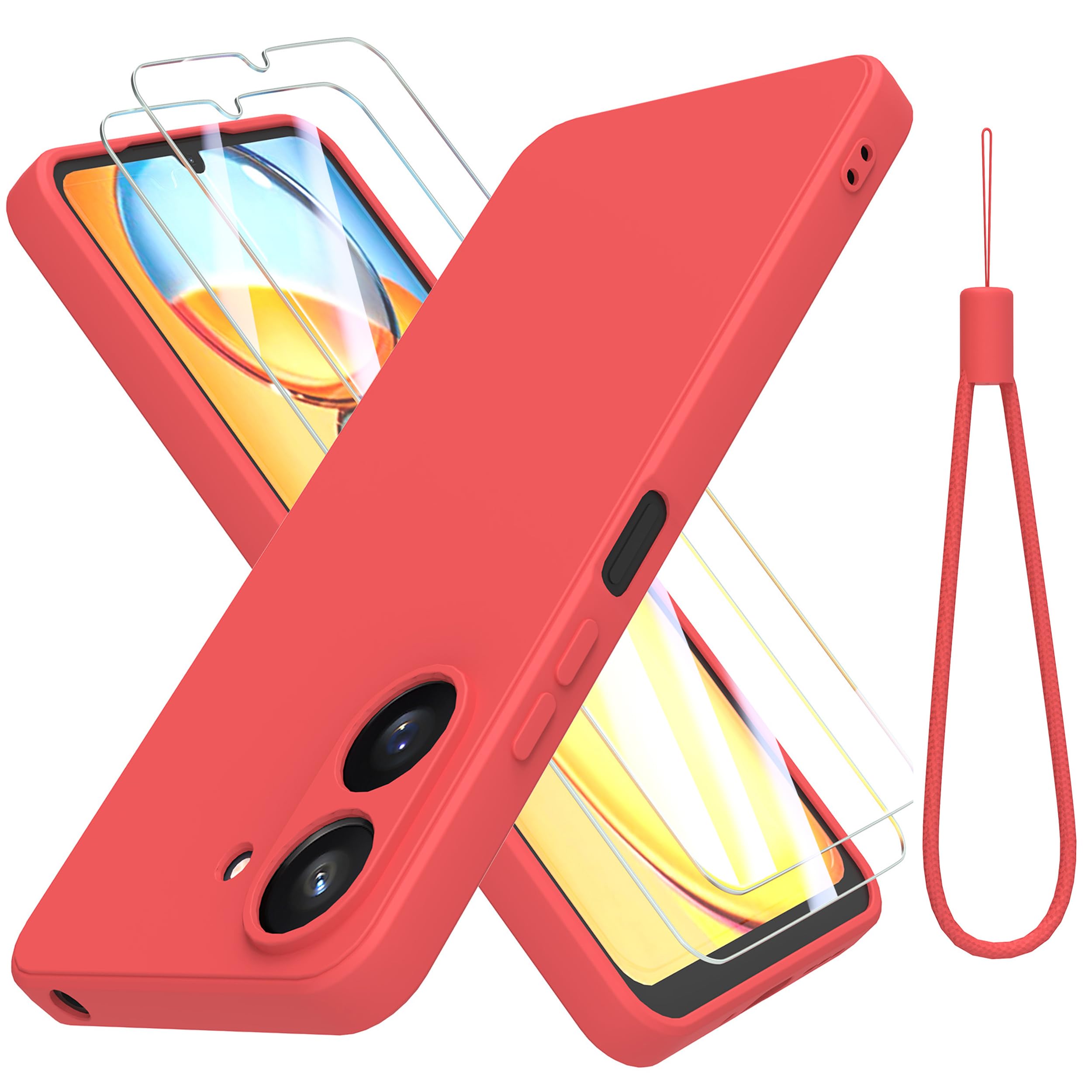 THIYUFUNS Case for Xiaomi Redmi 13C 4G with 2 Tempered Glass Screen Protector, Redmi 13C Case Silicone Slim Fit Shockproof Anti-Scratch Compatible with Xiaomi Redmi 13C 4G - Red
