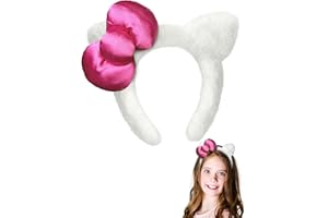 Kobataro Kitty Headband White Cat Ears Hair Accessories with Pink Bow Birthday Party Costume Gifts for Girls Women (Rose)