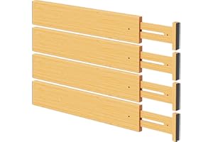 BAMBUROBA Bamboo Drawer Dividers, Adjustable Kitchen Drawer Organizer for Clothes,17-22" Expandable Drawer Organization Separators for Bedroom,Bathroom,Dresser and Office,4-Pack