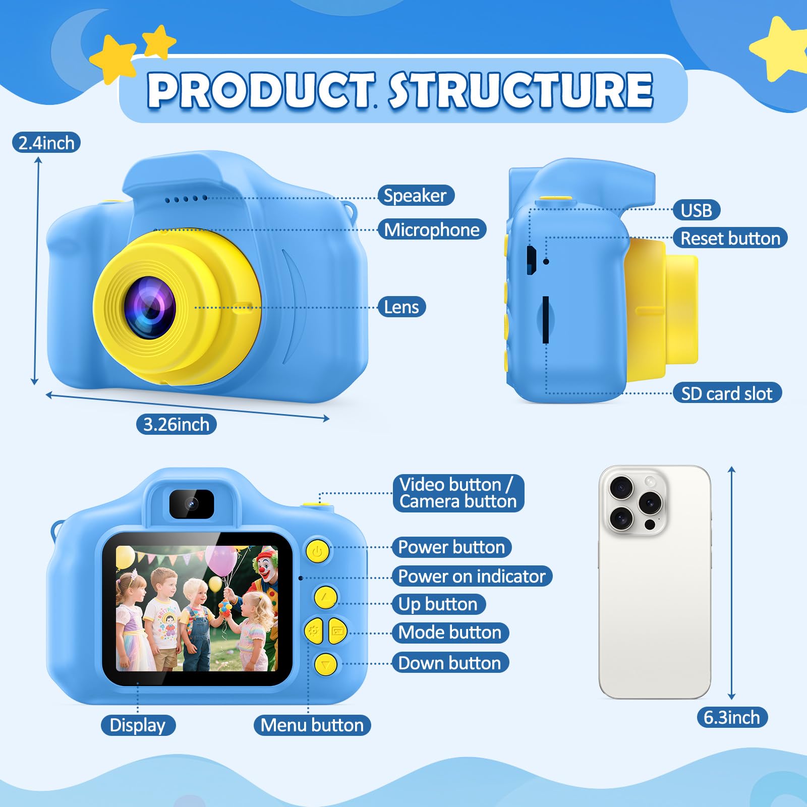 Desuccus Kids Camera Toys Christmas Birthday Gifts for Boys and Girls Kids Toys 3 4 5 6 7 8 9 Year Old HD Digital Video Camera for Toddler with 32GB SD Card (Blue)