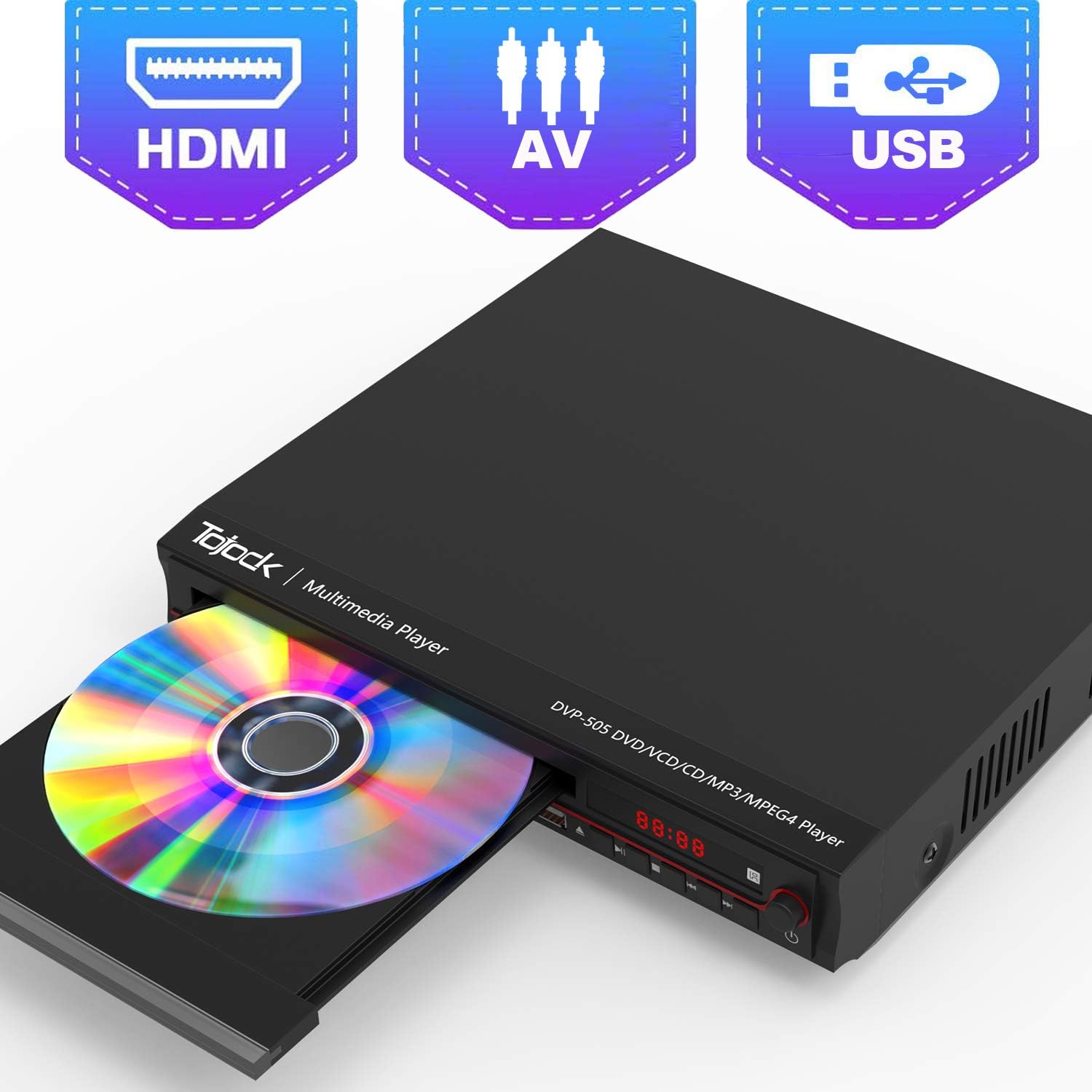 Amazon Tojock DVDプレーヤー、DVD/CD再生専用 TV用全地域DVD CD /ディスクプレーヤー、リージョンフリー