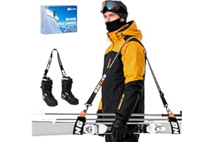Ski Strap, Mellbree Ski Carrier Strap and Pole Carrier for Easy Transportation of Your Skiing Accessory, Pole, Skimate and Boot, Adjustable Size, Comfortable Walking to and From the Mountain, Ski Gift