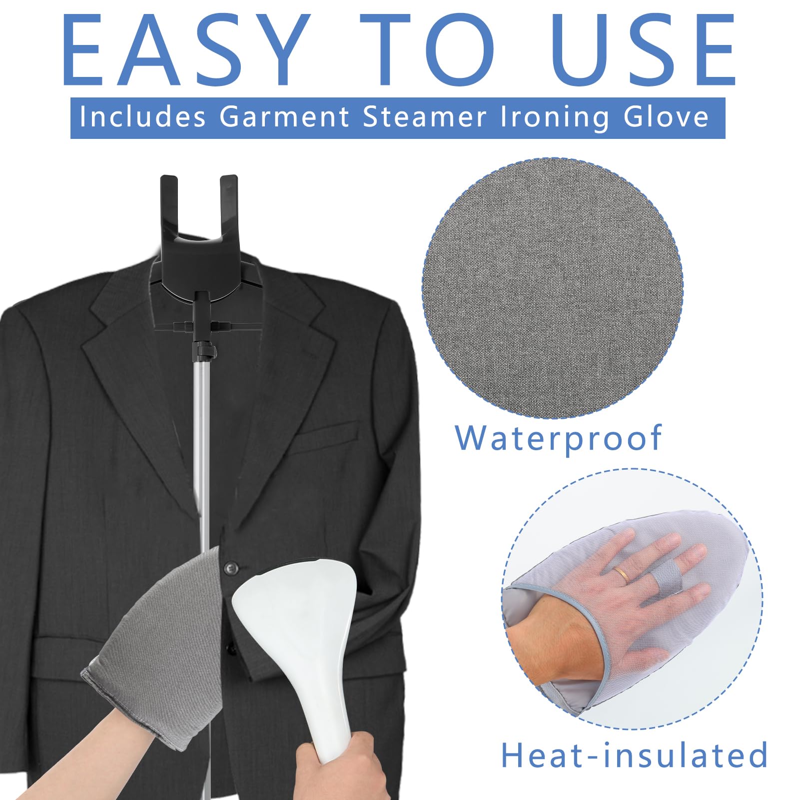Garment Steamer Rack & Garment Ironing Glove for Clothes,Adjustable Steamer Stand for Clothes,Adjustable Garment Hanger Standing,Foldable Iron stand with Ironing Glove for Steaming Clothes(32-63 Inch)