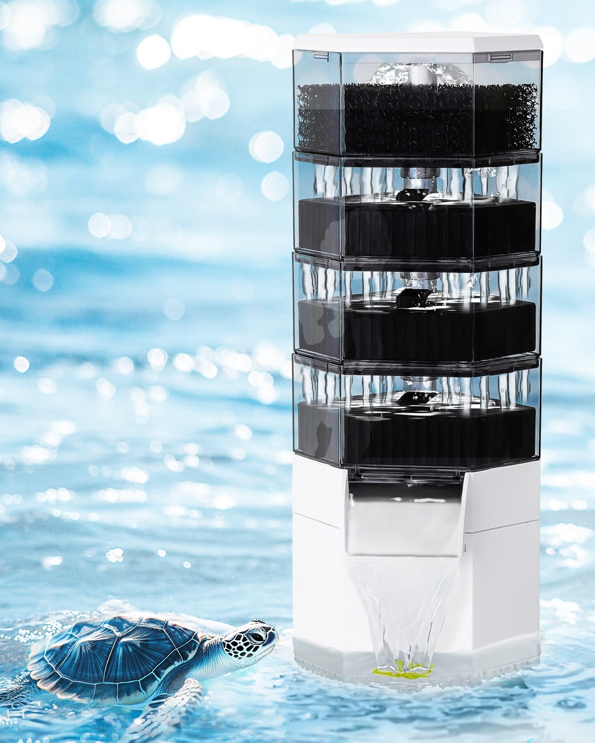 Photo 1 of AQQA Aquarium Filter,260GPH DIY Internal Turtle Tank Fish Tank Filter,Ultra Quiet Biochemical Sponge Ceramic Ring Energy Balls Bio Balls Multi-Stage Filtration,Waterfall,Water Circulation,Change Water