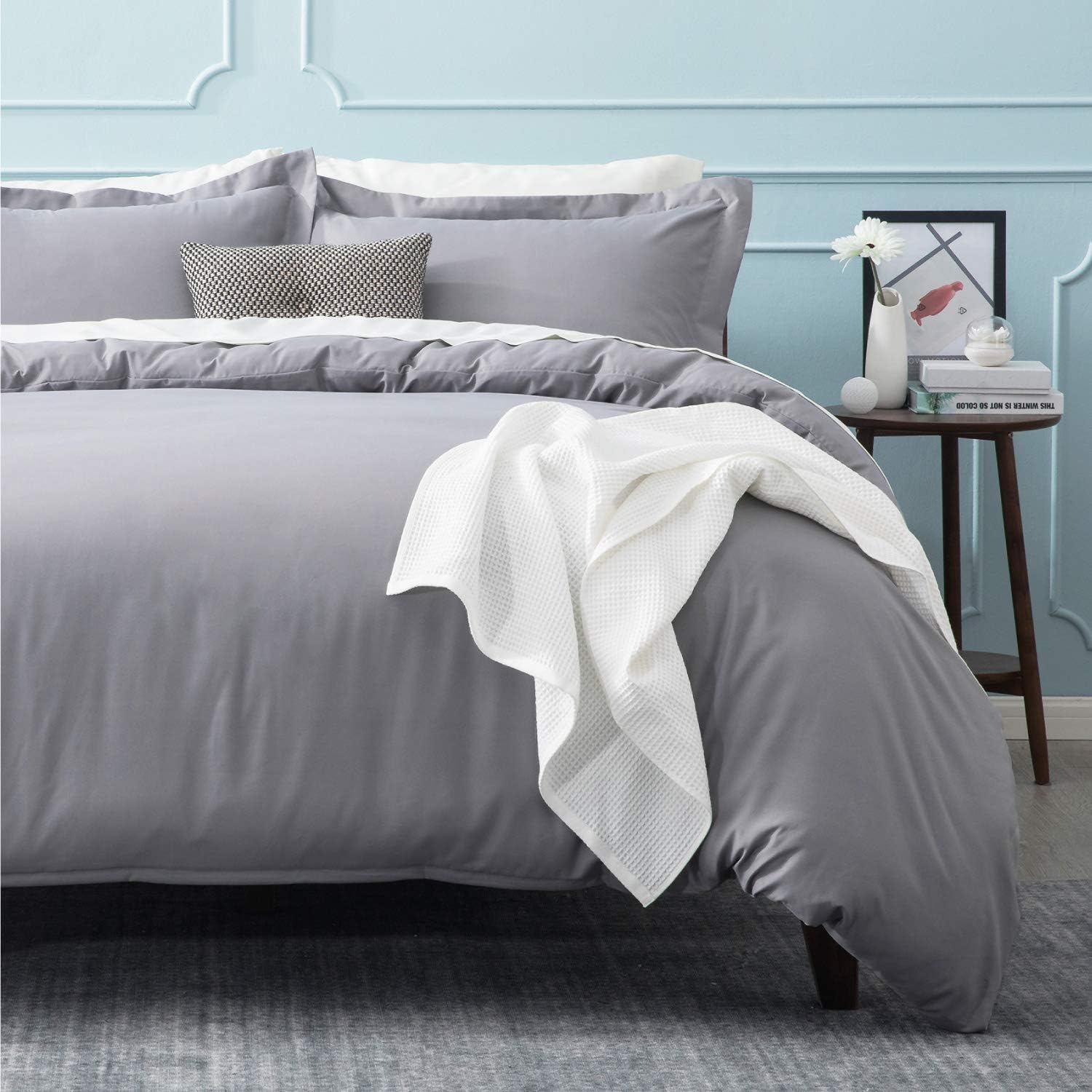 Bedsure Duvet Covers Queen Size Grey - Duvet Cover Queen Set Bedding Comforter Cover with Corner Ties Zipper Closure 90x90 Inch 3 Pieces: Kitchen & Dining