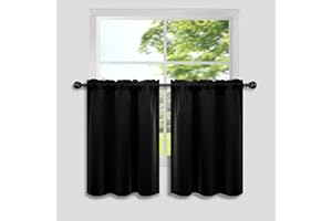 Mrs.Naturall Small Window Curtains for Basement,Blackout RV Curtains for Camper Windows,24 Inch Length,Black