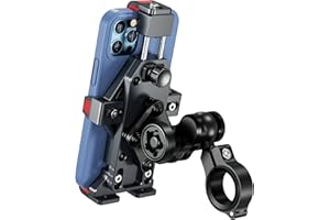 BRCOVAN Anti-Theft Aluminum Alloy Motorcycle Phone Mount with Vibration Dampener & High-Speed Secure Lock, Adjustable Bike Handlebar Cellphone Holder for Bicycle Scooter ATV, Fit 4.7-7.2'' Smartphone