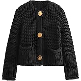 Yimoon Women's Cropped Cardigan Sweater Button Down Chunky Knit Sweater Long Sleeve Fall Open Front Cardigan