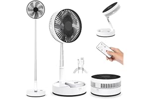 LIPETY 8" Pedestal Oscillating Fan for Bedroom with Remote - 7200mah Folding Cordless Standing Portable Fans for traveling - Desk Office Rechargeable Floor Ventilador Portatil Recargable