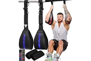 RDX AB Straps for Pull Up Bar Hanging (Pair), Maya Hide Leather, Abdominal Muscle Building Padded Arm Support Slings with D-Ring Strap, Leg Raise Exercise Fitness Workout Strength Training, Men Women