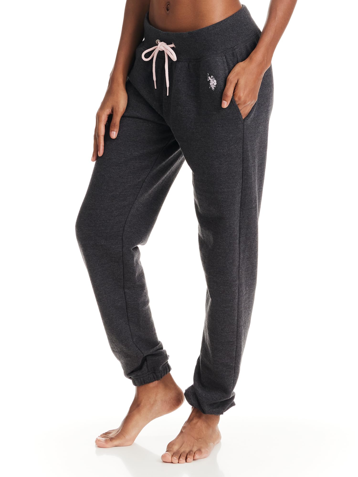 U.S. Polo Assn. Womens Sweatpants, French Terry Lounge Pants with Pockets (Dark Charcoal Heather, Large)