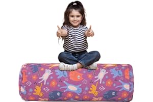LOLOMLO Stuffed Animal Bean Bag Storage Chair for Kids Cover Only (No Filler), Organize, Sit, Play & Boxing, 100% Cotton Canvas Washable, Ultra Soft Cylinder Long Vertical Zipper Best Gift for Child