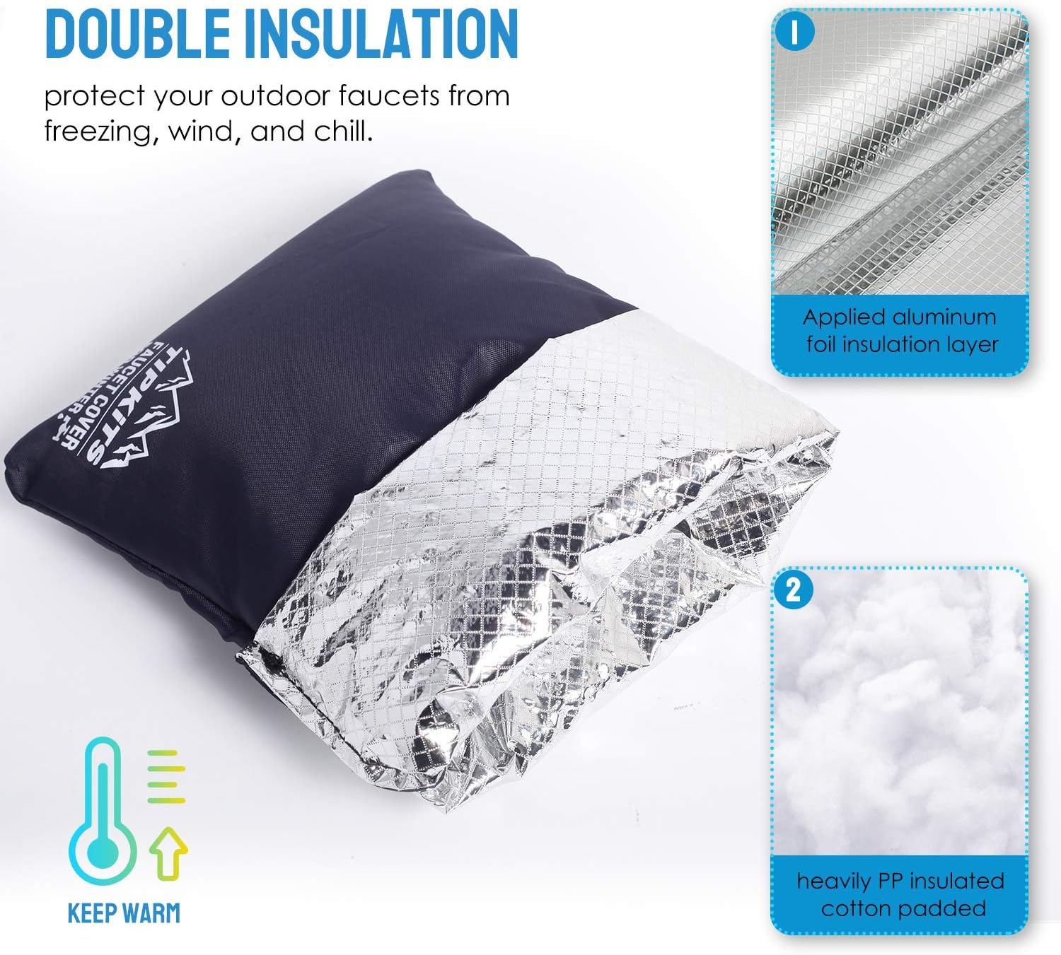 Tipkits Outdoor Faucet Covers for Winter Freeze Protection, Hose Bib Cover Socks with Larger Size 12'' H x 8'' W, Aluminum Foil Insulation - 2 Packs: Home Improvement