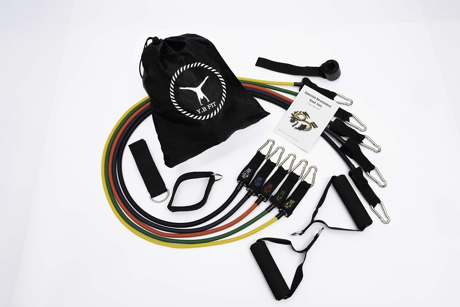 Y.B Fit Resistance Bands 12 pcs Set, Includes Handles, Ankle Straps, Door Anchor, Carry Bag & Training Accessories