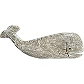GAPLUM Rustic Wooden Carved Whale Tabletop Statue, Decorative Whale Figurine Carving Sculpture - Nautical Ocean Beach Coastal Themed Home Decor - 12''L