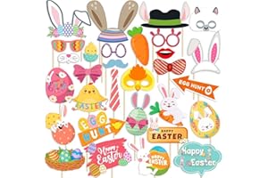 Eclatjoy 30 Pcs Easter Photo Booth Props Kit - Bunny Ears, Egg & Chick Selfie Props for Spring Party Decorations, Happy Easte