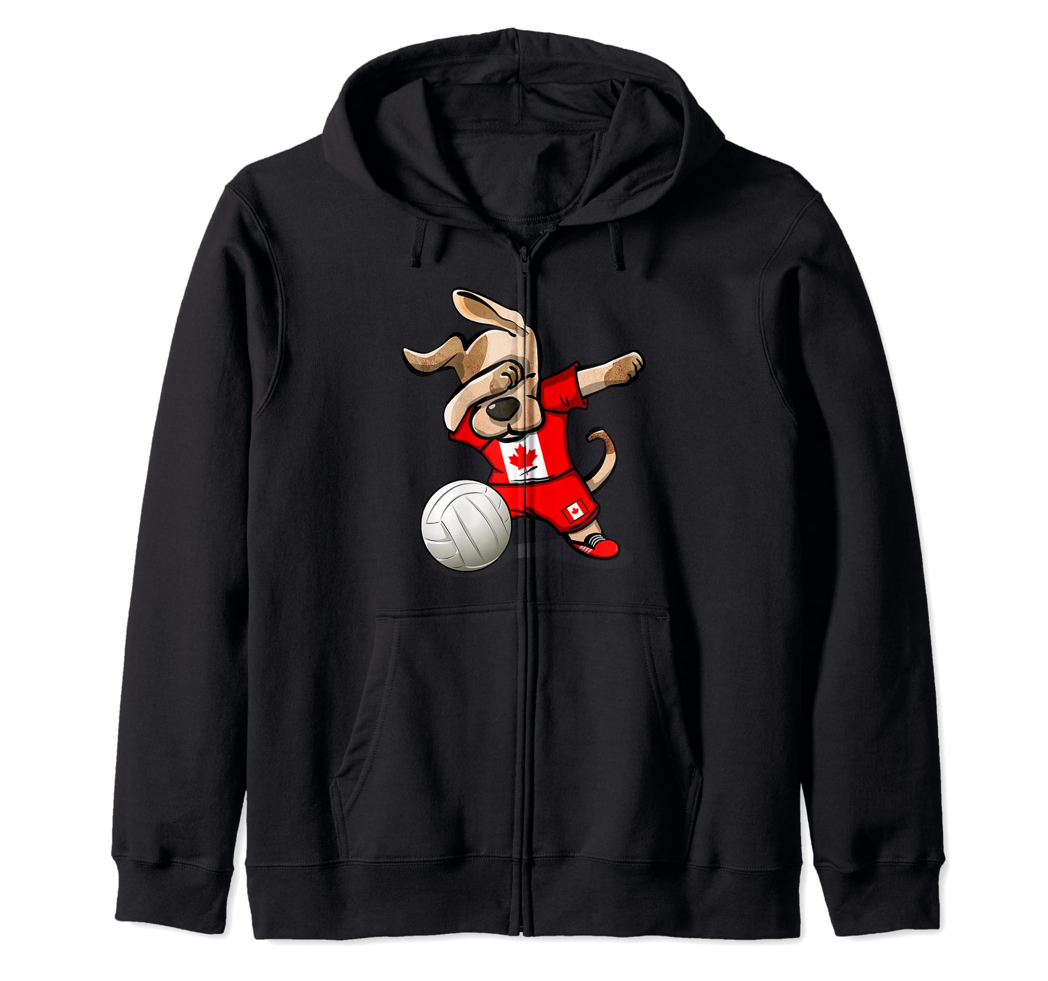 Funny Dabbing Dog Proud Canada Volleyball Fans Canadian Flag Zip Hoodie