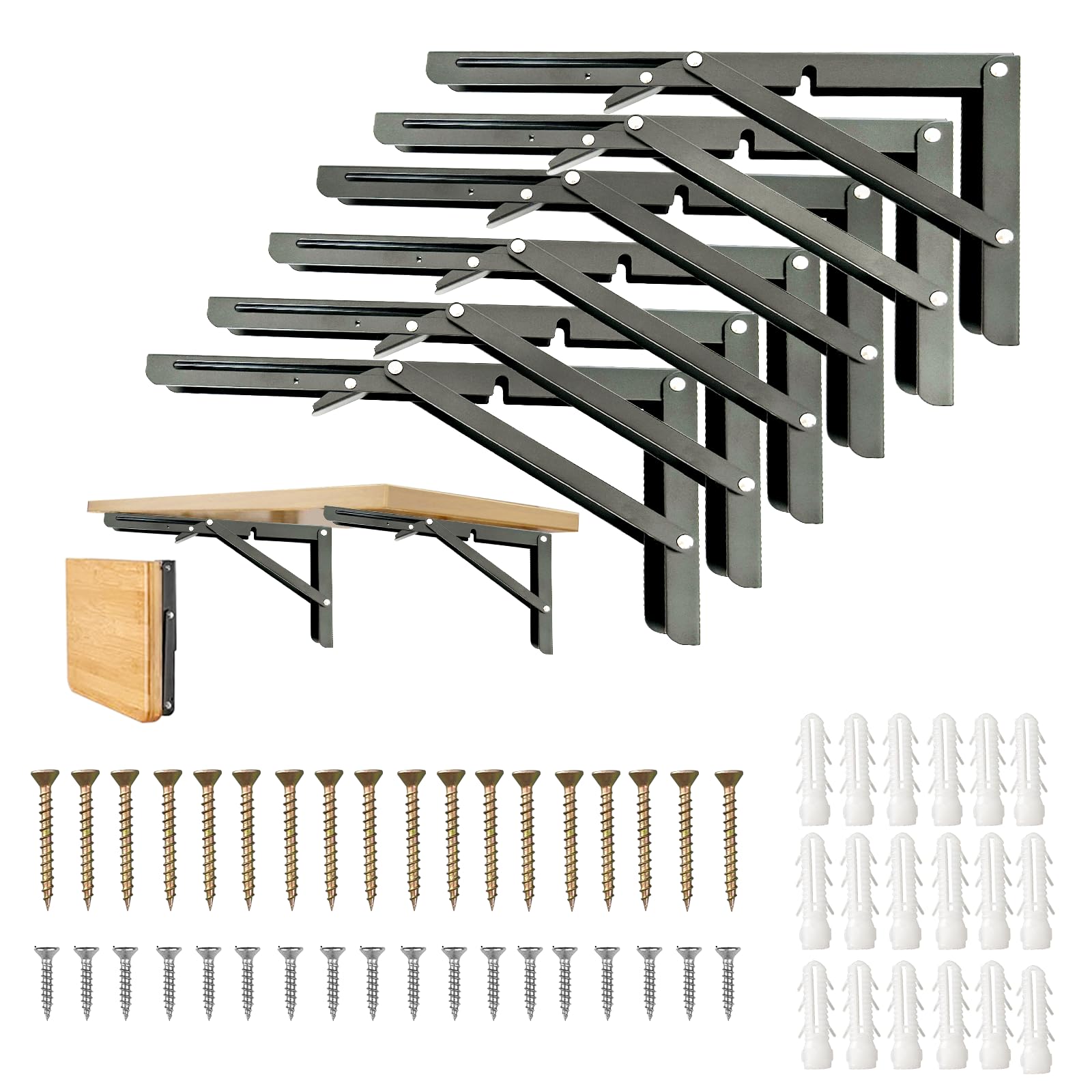 Photo 1 of ***PARTIAL SET - PRICE ADJUSTED***\
Folding Shelf Brackets,Wall Mounted Shelf Brackets,Heavy Duty Shelf Bracket,Black Metal Shelf Brackets for Bendable Table,Space Saving (10 Inch 6 Pcs)