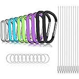 Michael Josh 10PCS 3" Carabiner Caribeaners Carabeeners Carabeaner Hook Clips,with 10PCS Wire Keychain + 10PCS Keyrings
