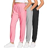 Sweet Hearts Girls Sweatpants - 3 Pack High Waisted Performance Jogger Girls Pants with Pockets: Made in USA (Sizes 5-18)