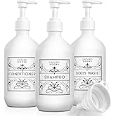 Lovesome House Latest Bathroom Organization Solution Refillable Shampoo and Conditioner Bottles - Stylish Shampoo and Conditioner Dispenser Bottles Set of 3-16 oz Empty Shower Soap Dispenser