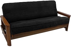 Blazing Needles Solid Microsuede Double Corded 8" to 9" Futon Cover, Full, Black
